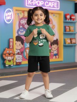 Orange Sugar - Green Printed T-Shirt and Shorts