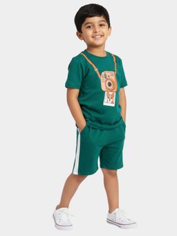 Orange Sugar - Unisex Kids Green Camera Printed T-Shirts and Shorts