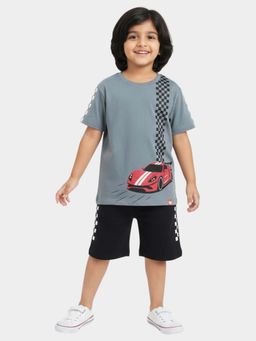 Orange Sugar - Unisex Kids Grey Race Car Printed T-Shirts and Shorts
