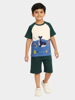 Orange Sugar - Unisex Kids White Ocean Whale Printed T-Shirts and Shorts