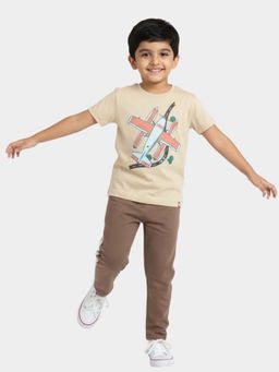 Orange Sugar - Unisex Kids Cream Plane Printed T-Shirts and Shorts