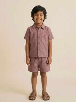 Orange Sugar - Kids Unisex Linen Solid Mauve Shirt and Shorts