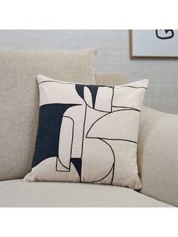 HomeTown - Ebony Abstract Art Embroidered Cushion Cover 40 x 40 Cm in Ivory Colour