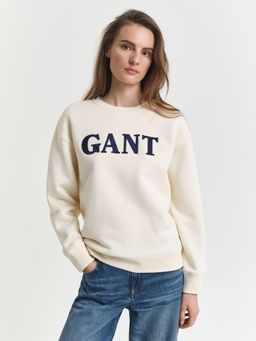 GANT - Women Cream Crew Neck Relaxed Fit Stretchable Pullover Sweatshirt