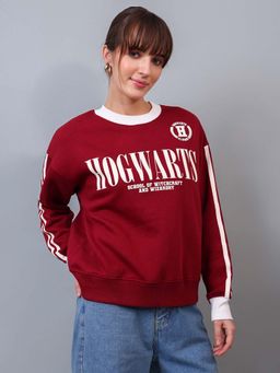 Free Authority - Women Official Harry Potter Printed Regular Fit Red Sweatshirt