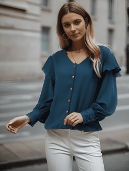 Taurus - Teal Solid Crepe Top