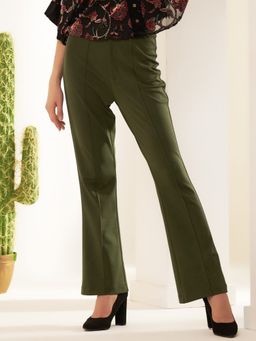 Taurus - Olive Green Solid Crepe Pants