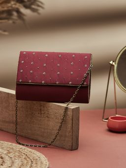 Fabindia - Red Silk Hand Embroidered Clutch Bag