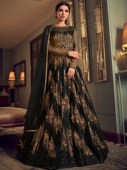 Stylee LIFESTYLE - Black Net Embroidered Dress Material (Set of 3)