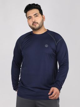 CHKOKKO - Navy Blue Men Full Sleeve T-Shirt