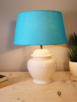 Homesake - Pot Base White Table Lamp Turquoise Shade
