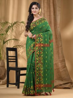 DESH BIDESH - Green Women's Silk Handloom Saree Navratri with Blouse Piece with Unstitched