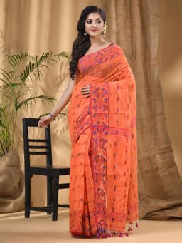 DESH BIDESH - Orange Women's Silk Handloom Saree Navratri with Unstitched Blouse