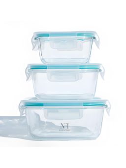 NFI Essentials - Food Safe Glass Container With Airtight Lids Borosilicate Leak-Proof (Pack of 3)