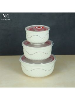 NFI Essentials - Bowl Set With Airtight Lids For Food Storage L- 800Ml, M- 500Ml, S- 280Ml (Pack of 3)