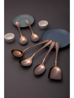 FNS - Rosella Rose Gold Stainless Steel Serving Spoon Set - 6 Pcs With Leatherette Box
