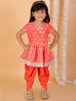 Lil Drama - Stylish Girls Printed Kurta With Dhoti-pink (Set of 2)