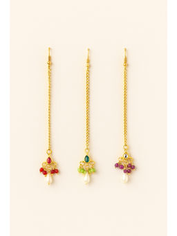Choko - Gold Plated Multi-Color Pearl Stone Maang Tikkas (Pack Of 3)