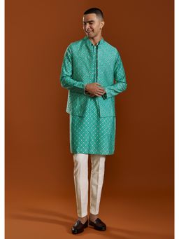 KALKI FASHION - Blue Raw Silk Kurta Jacket Set