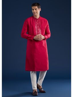 KALKI FASHION - Rani Pink Mirror Work Kurta & Pant