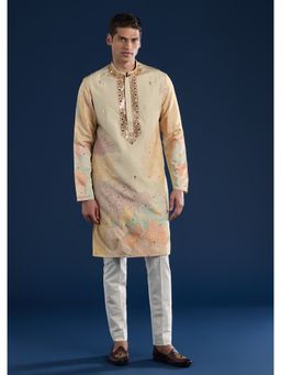 KALKI FASHION - Beige Mirror Work With Kurta & Pants