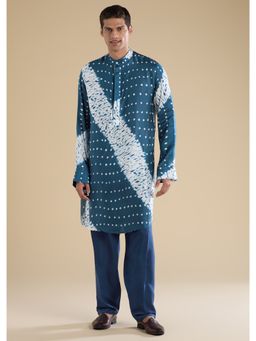 KALKI FASHION - Teal Blue Shibori Bandhani Kurta & Pant