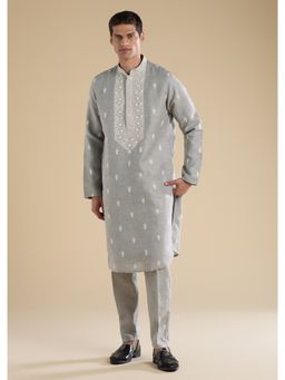 KALKI FASHION - Grey Embroidered Kurta & Pant For Men