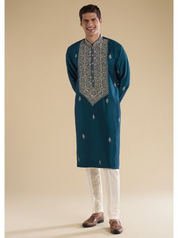 KALKI FASHION - Teal Blue Mirror Detail Kurta & Pant
