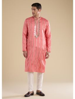 KALKI FASHION - Peach Embroidered Kurta & Pant For Men