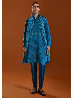 KALKI FASHION - Blue Embroidered Satin Silk Kurta & Pant With Dupatta