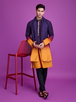 Odette - Purple & Mustard Ombre Rayon Kurta & Dupatta (Set of 2)