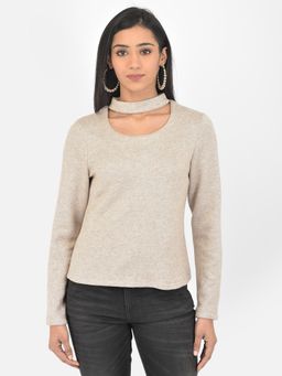 Latin Quarters - Beige Full Sleeve Knit Solid Knit Top