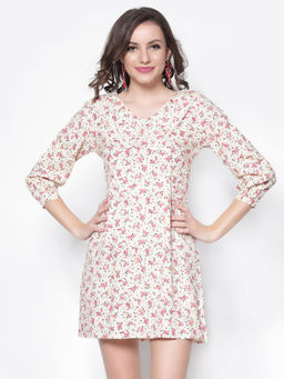 Sera - Off White Floral Mini Dress