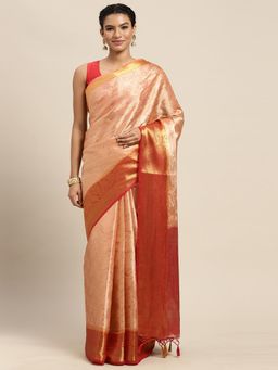 Mimosa - Women's Kanjivaram Art Silk Peach Saree with Unstitched Blouse