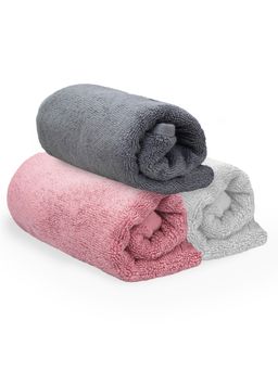Heelium - Bamboo Hand Towel, Soft, Absorbent & Odour Free, 65x40cm, 3 Pcs, Light Grey, Grey, Peach