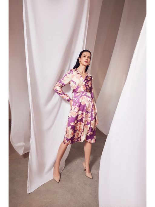 Buy KAZO Purple Tie Knot Midi Dress Online