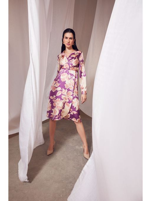 knee length dresses for ladies Hatley Floral Tie Knot Midi Dress BLUE-PINK-CREAM / L by Sugarlips main image 1
