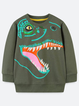 Oh Rare - Boy Olive Creative Dinosaur Print Sweatshirt