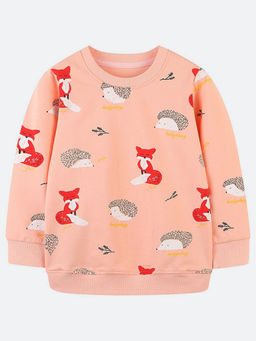 Oh Rare - Girl Peach Round Neck Printed Sweatshirt