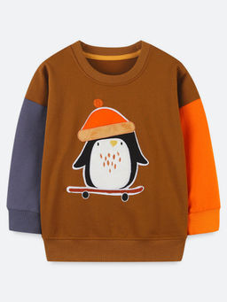 Oh Rare - Boy Brown Round Neck Cartoon Sweatshirt