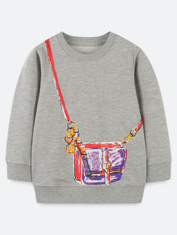 Oh Rare - Girl Grey Cartoon Round Neck Sweatshirt