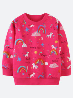 Oh Rare - Girl Pink Cartoon Printed Round Neck Sweatshirt