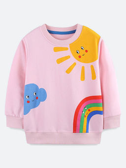 Oh Rare - Girl Pink Knitted Cotton Rainbow Print Sweatshirt
