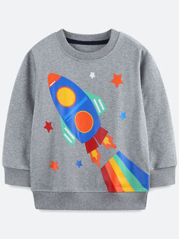 Oh Rare - Boy Grey Cartoon Print Cotton Casual Sweatshirt