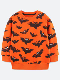 Oh Rare - Boy Orange Cotton Round Neck Halloween Sweatshirt