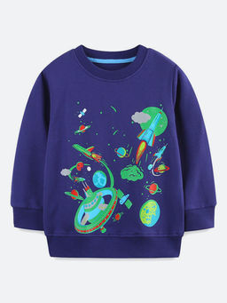 Oh Rare - Boy Navy Blue Cotton Cartoon Luminous Printing Sweatshirt