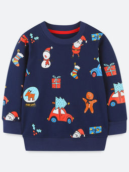 Oh Rare - Boy Navy Blue Bottoming Shirt Cartoon Sweatshirt