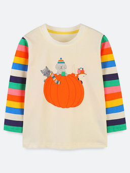 Oh Rare - Boy Beige Halloween Pumpkin Print Sweatshirt