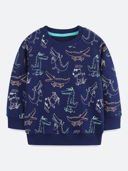 Oh Rare - Boy Navy Blue Sports Cartoon Sweatshirt