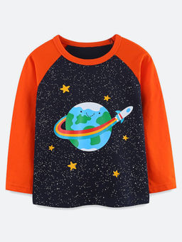 Oh Rare - Boy Black Planet Print Bottoming Sweatshirt